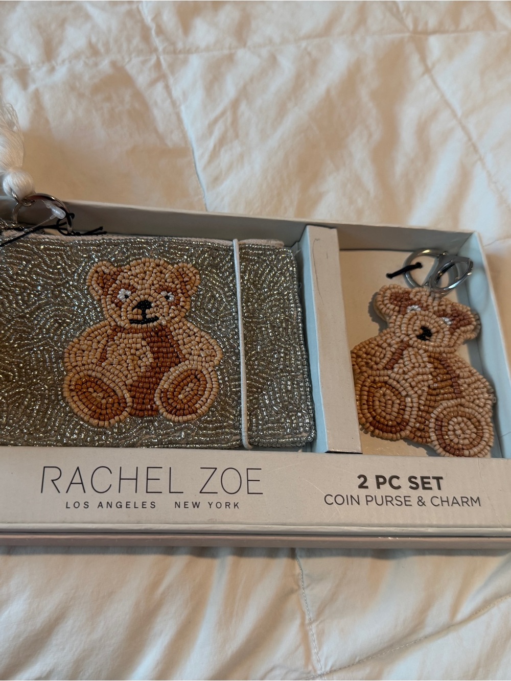 Rachel Zoe Teddy Bear Beaded Coin Purse & Keychain Set